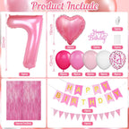 Adorely 7th Birthday Decorations for Girls – Hot Pink Balloons, Banner & Fringe Curtain