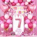 Adorely 7th Birthday Decorations for Girls – Hot Pink Balloons, Banner & Fringe Curtain
