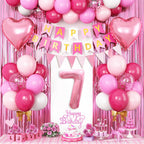 Adorely 7th Birthday Decorations for Girls – Hot Pink Balloons, Banner & Fringe Curtain