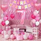 Adorely 7th Birthday Decorations for Girls – Hot Pink Balloons, Banner & Fringe Curtain