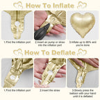 Adorely Cream White Heart Balloons – 12pc Beige Gold Foil Hearts, 18-Inch Boho Party Decor