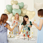Adorely Sage Green Gold Heart Balloons – 12pc Foil Hearts, 18in Cream White