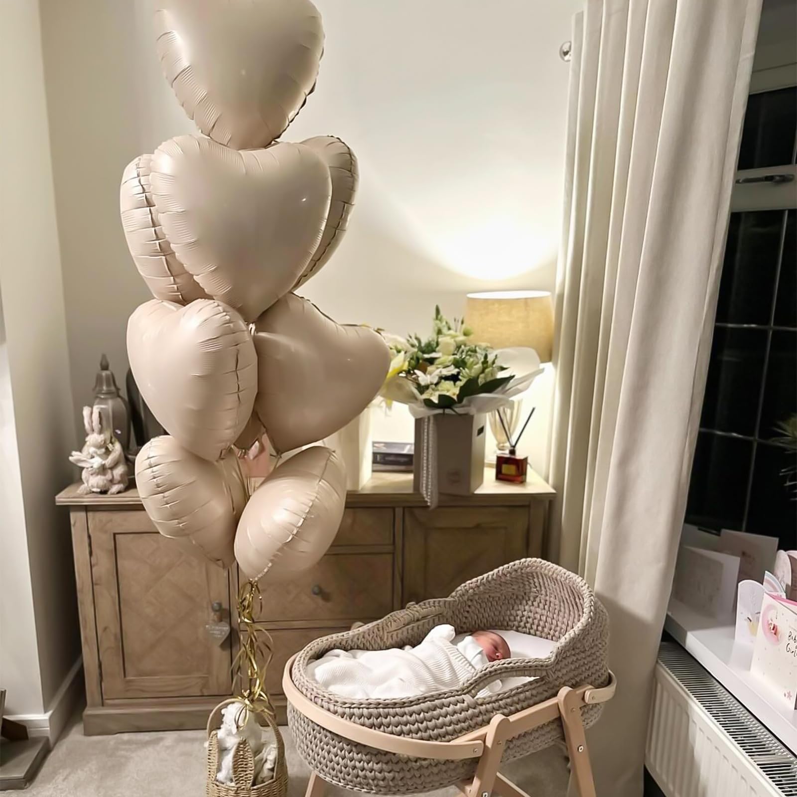 Adorely Cream White Heart Foil Balloons – 12Pcs, 18-Inch for Baby Showers, Weddings & Parties