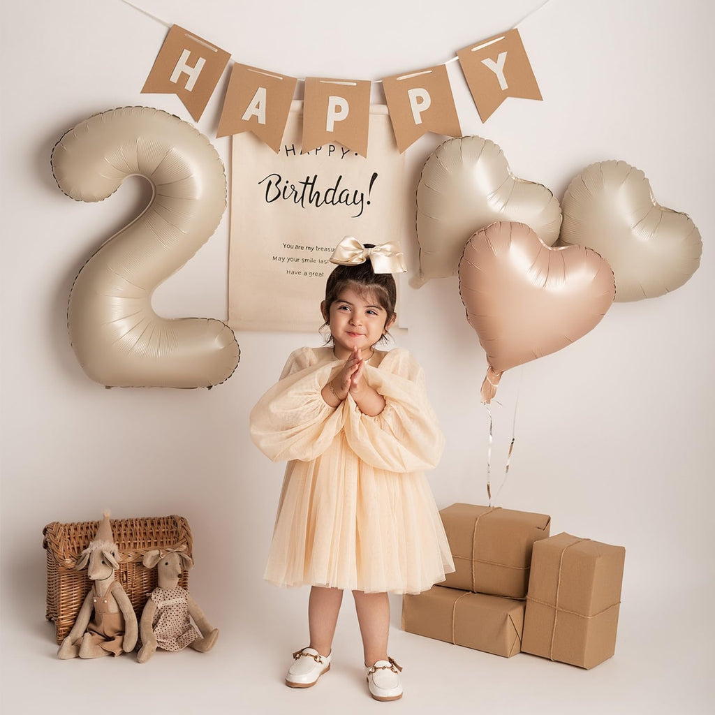 Adorely Cream White & Caramel Heart Foil Balloons – 12 Pack, 18 Inch