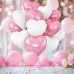Adorely Pink & White Heart Foil Balloons, 12Pcs, 18-Inch – Ideal for Baby Showers, Birthdays, Weddings