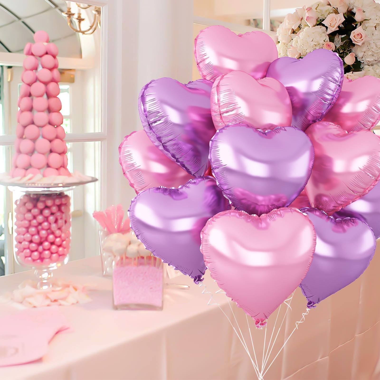 Adorely Pink & Purple Heart Foil Balloons – 12Pcs, 18in, for Baby Showers & Parties