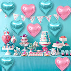 Adorely Pink & Teal Heart Foil Balloons – 18in Heart Balloons for Mermaid Birthday, Baby Shower & Party Decor