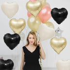 Adorely Black White Gold Heart Balloons – 12 Pcs, 18in Foil Hearts for Parties