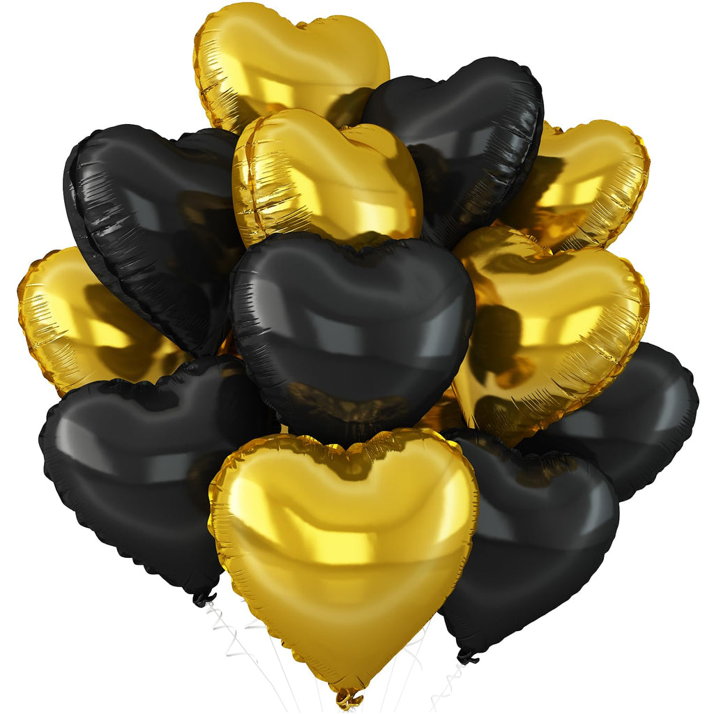 Adorely Black Gold Heart Balloons – 12Pcs 18in Foil Balloons for Parties