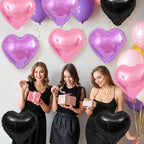 Adorely Pink & Purple Heart Foil Balloons – 12Pcs, 18-Inch, Black Pink Hearts for Baby Showers, Weddings & Parties