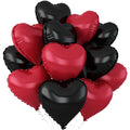 Adorely Black & Metallic Red Heart Foil Balloons – 12pc, 18-Inch for Weddings, Birthdays, Valentines Day