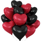 Adorely Black & Metallic Red Heart Foil Balloons – 12pc, 18-Inch for Weddings, Birthdays, Valentines Day