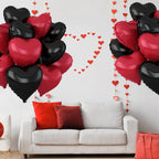 Adorely Black & Metallic Red Heart Foil Balloons – 12pc, 18-Inch for Weddings, Birthdays, Valentines Day