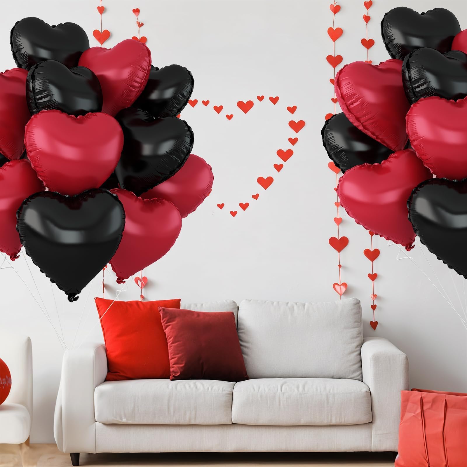 Adorely Black & Metallic Red Heart Foil Balloons – 12pc, 18-Inch for Weddings, Birthdays, Valentines Day