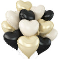 Adorely Black White Gold Heart Balloons – 12 Pcs, 18in Foil Hearts for Parties