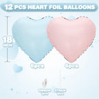 Adorely Pink & Blue Heart Foil Balloons – 12 Pcs, 18 Inch, Baby Pink & Pastel Blue Party Decorations