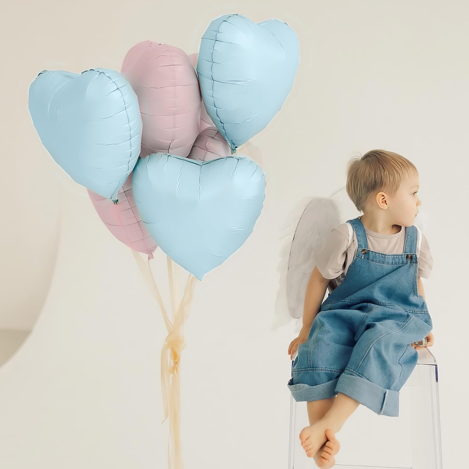 Adorely Pink & Blue Heart Foil Balloons – 12 Pcs, 18 Inch, Baby Pink & Pastel Blue Party Decorations