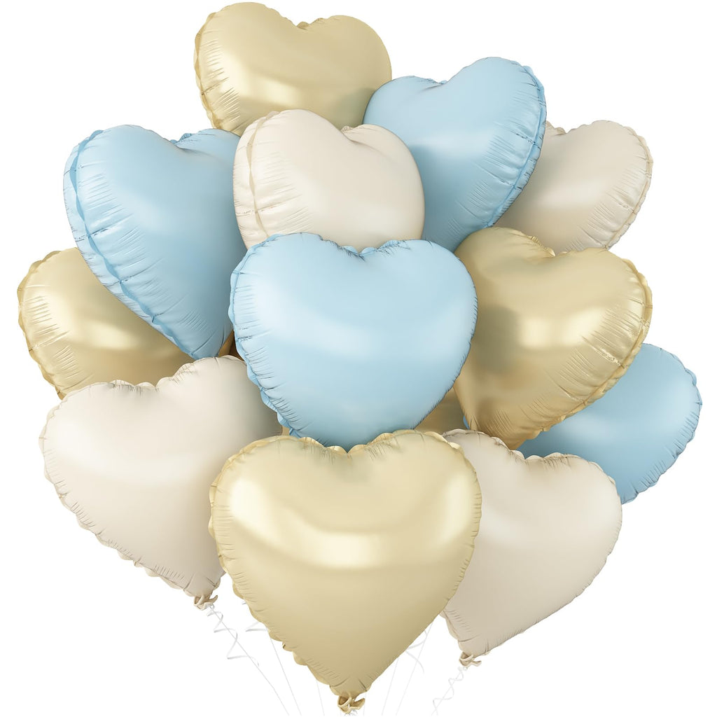 Adorely Blue White Heart Balloons – 12Pcs 18in Foil Hearts for Baby Showers & Weddings