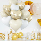 Adorely Cream White Heart Balloons – 12pc Beige Gold Foil Hearts, 18-Inch Boho Party Decor