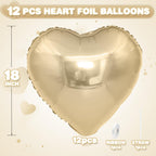 Adorely Champagne Gold Heart Balloons – 12Pcs 18-Inch Foil Hearts for Parties