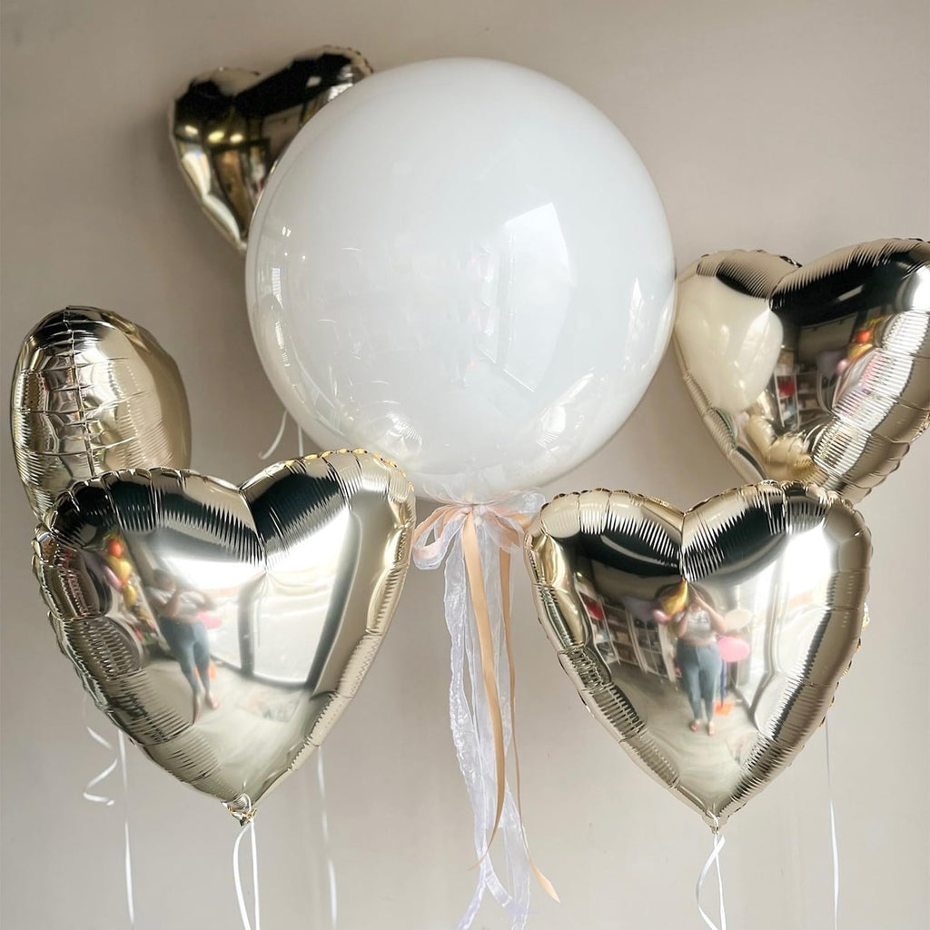 Adorely Champagne Gold Heart Balloons – 12Pcs 18-Inch Foil Hearts for Parties