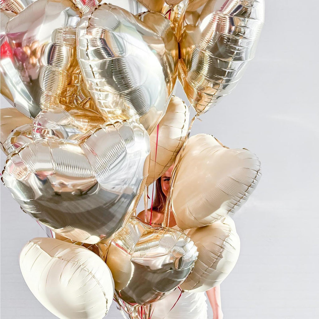 Adorely Champagne Gold Heart Balloons – 12Pcs 18-Inch Foil Hearts for Parties