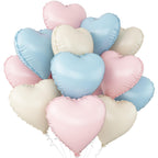 Adorely Pink Blue Heart Balloons – 12 Pcs, 18-Inch Cream White, Baby Pink & Baby Blue Foil Heart Balloons for Baby Shower, Gender Reveal, Weddings