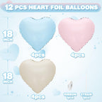 Adorely Pink Blue Heart Balloons – 12 Pcs, 18-Inch Cream White, Baby Pink & Baby Blue Foil Heart Balloons for Baby Shower, Gender Reveal, Weddings