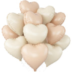 Adorely Cream White & Caramel Heart Foil Balloons – 12 Pack, 18 Inch