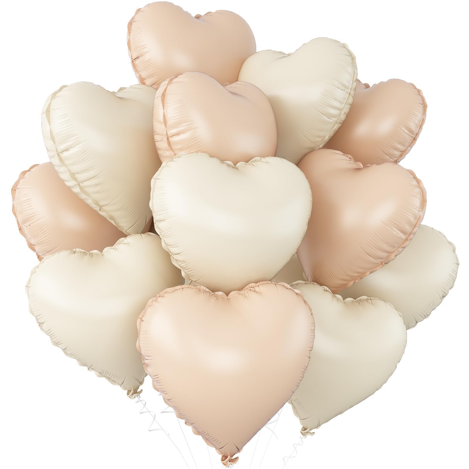 Adorely Cream White & Caramel Heart Foil Balloons – 12 Pack, 18 Inch