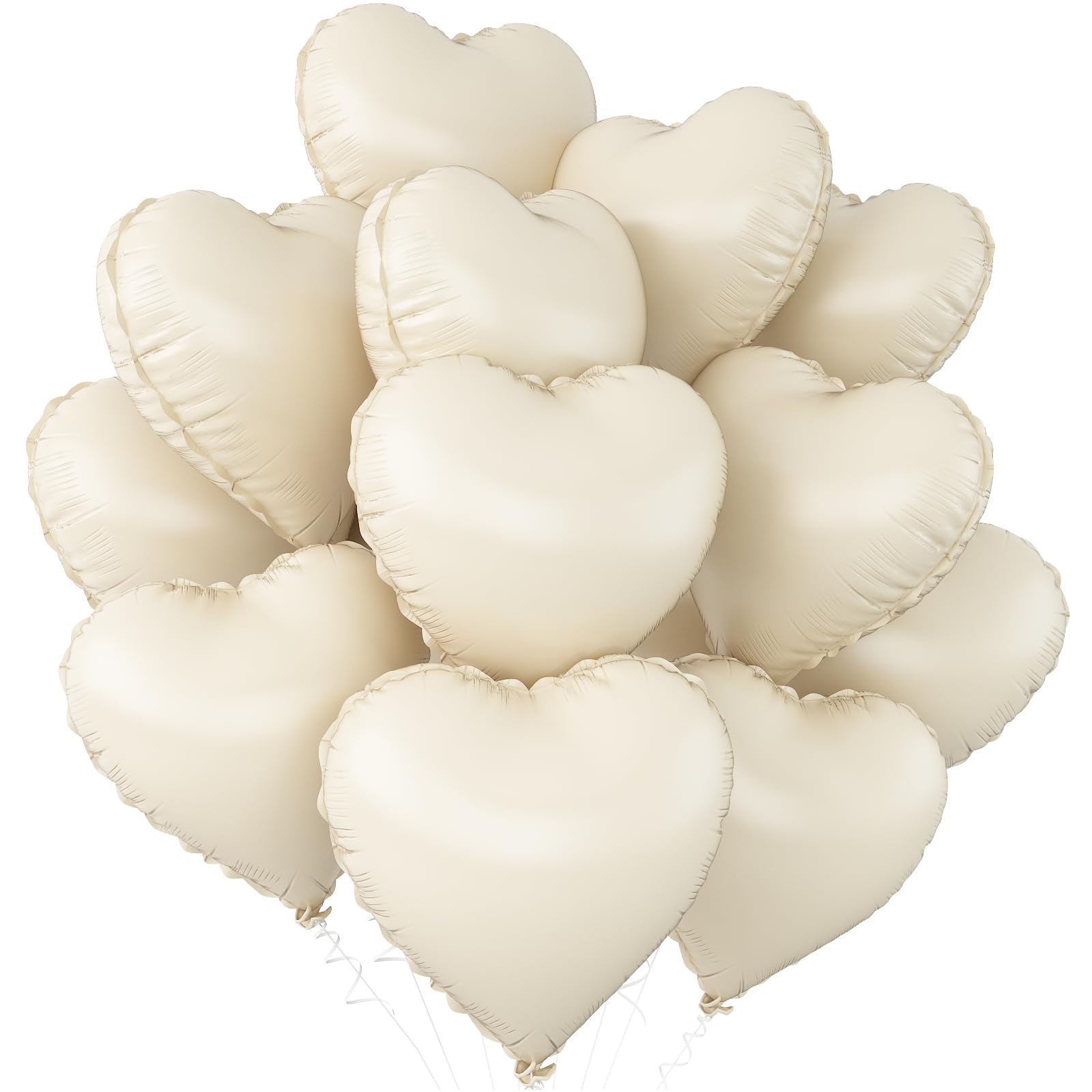 Adorely Cream White Heart Foil Balloons – 12Pcs, 18-Inch for Baby Showers, Weddings & Parties
