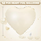 Adorely Cream White Heart Foil Balloons – 12Pcs, 18-Inch for Baby Showers, Weddings & Parties