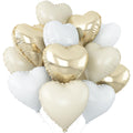 Adorely Cream White Heart Balloons – 12pc Beige Gold Foil Hearts, 18-Inch Boho Party Decor