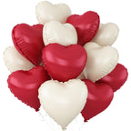 Adorely Red & Cream White Heart Balloons – 12Pcs 18-Inch Metallic Foil Hearts for Parties