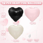 Adorely Black Pink White Heart Balloons – 12pc, 18in Foil Heart Balloons for Baby Showers, Birthdays, Weddings