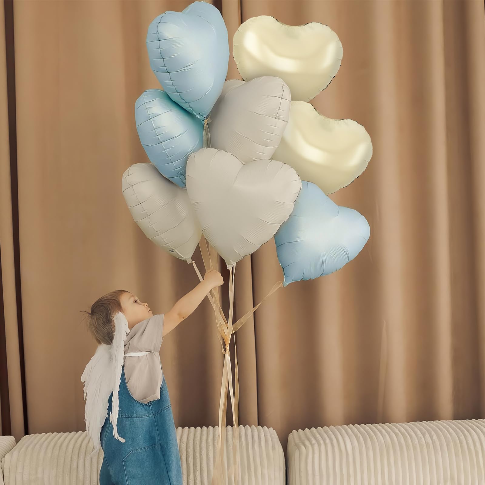 Adorely Blue White Heart Balloons – 12Pcs 18in Foil Hearts for Baby Showers & Weddings