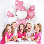 Adorely Pink & White Heart Foil Balloons, 12Pcs, 18-Inch – Ideal for Baby Showers, Birthdays, Weddings
