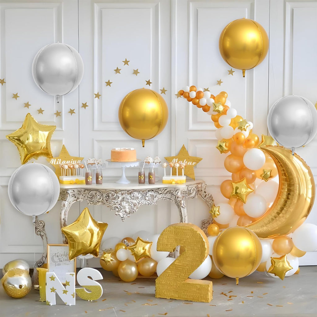 Adorely 20Pcs Gold Silver Round Foil Balloons - 18 Inch 4D Balloons for Birthday Wedding Graduation Parties