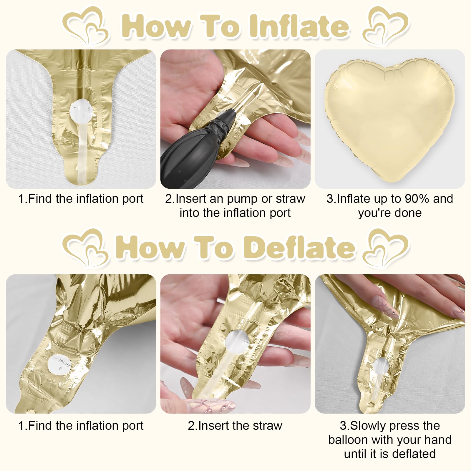 Adorely Sage Green Gold Heart Balloons – 12pc Foil Hearts, 18in Cream White