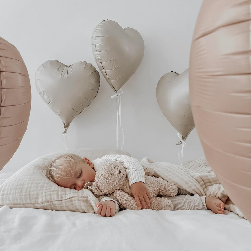 Adorely Cream White Heart Foil Balloons – 12Pcs, 18-Inch for Baby Showers, Weddings & Parties