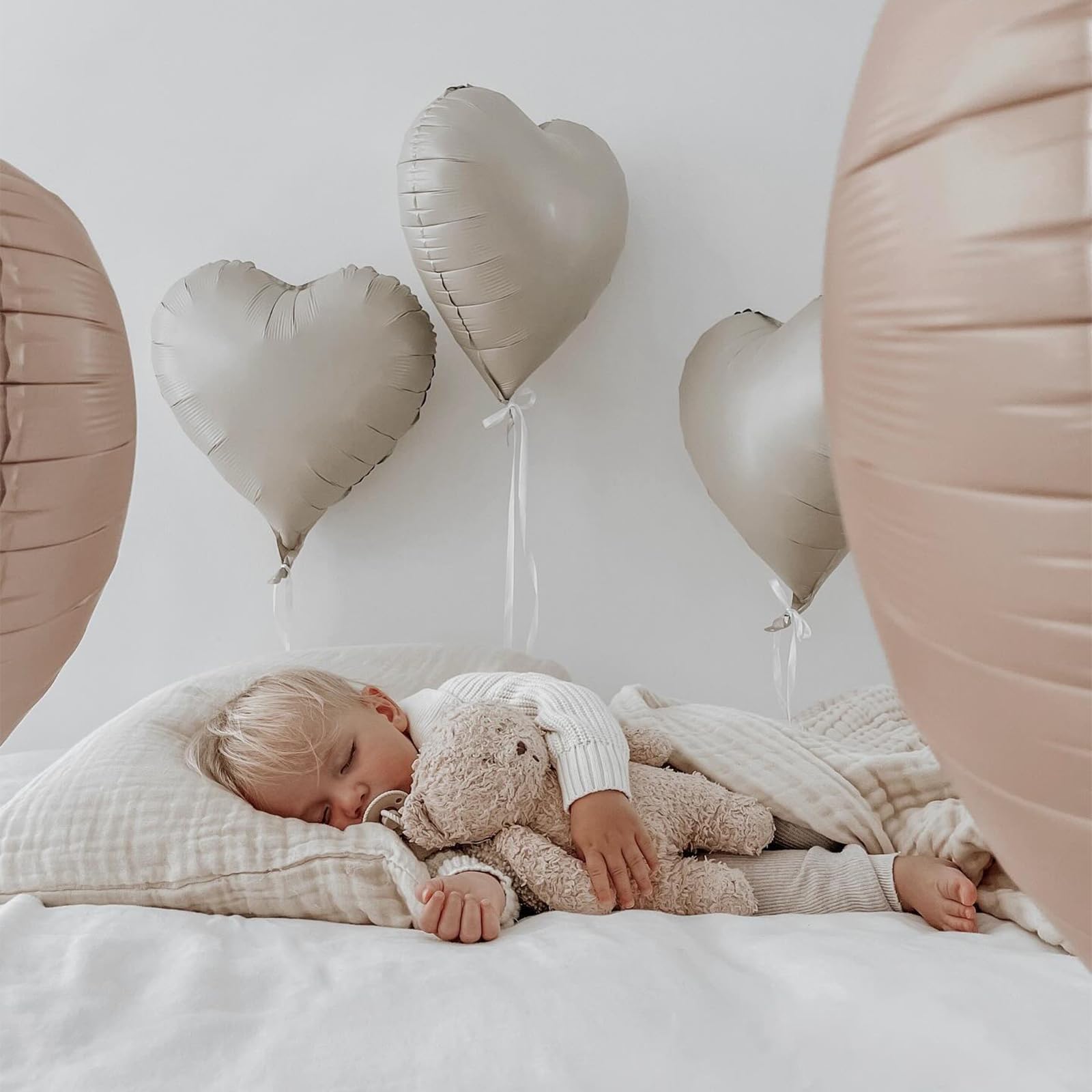 Adorely Cream White Heart Foil Balloons – 12Pcs, 18-Inch for Baby Showers, Weddings & Parties