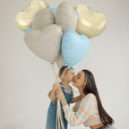 Adorely Blue White Heart Balloons – 12Pcs 18in Foil Hearts for Baby Showers & Weddings