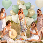 Adorely Sage Green Gold Heart Balloons – 12pc Foil Hearts, 18in Cream White