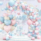 Adorely Pink Blue Heart Balloons – 12 Pcs, 18-Inch Cream White, Baby Pink & Baby Blue Foil Heart Balloons for Baby Shower, Gender Reveal, Weddings