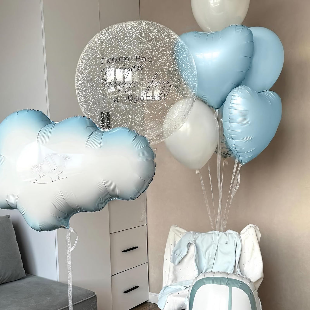Adorely Baby Blue Heart Balloons – 12Pcs, 18 Inch Pastel Foil Balloons for Baby Showers & Parties