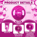 Adorely 6Pcs Hot Pink Round Foil Balloons – 22in Giant 4D Balloons for Party Decor