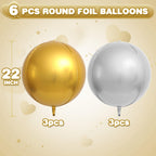 Adorely 20Pcs Gold Silver Round Foil Balloons - 18 Inch 4D Balloons for Birthday Wedding Graduation Parties
