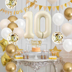 Adorely 10th Birthday Decorations – Sand White Gold Balloon Kit & Banner