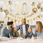 Adorely 10th Birthday Decorations – Sand White Gold Balloon Kit & Banner