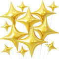Adorely Gold Star Balloons – 12Pcs Four-Angle Foil Balloons (26in & 10in) Party Decor